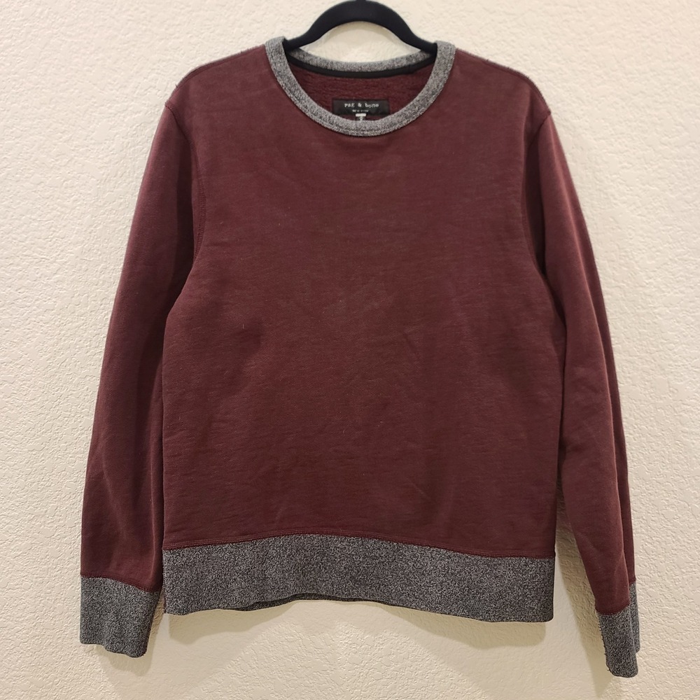 Rag & Bone Mens Crewneck Sweatshirt Burgundy Maroon Grey Cotton Pullover Size M